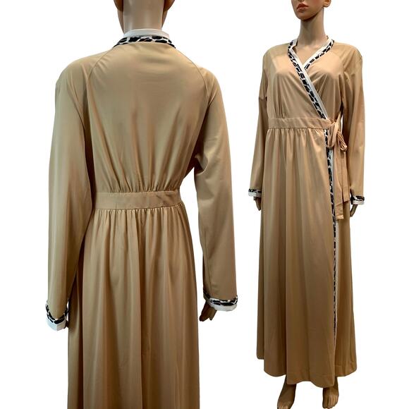Vintage 70s Vanity Fair Leopard Trim Robe | Dressing Gown House Coat | S/M - Picture 3 of 10